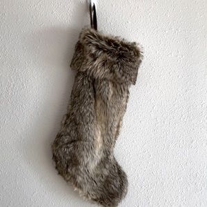 Pair (2) of faux fur Xmas stockings, cream/brown